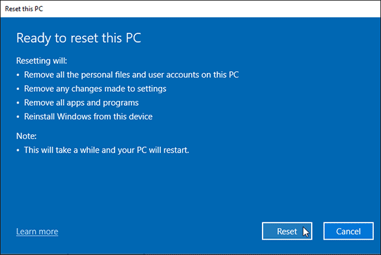 Reset This Pc Remove Everything Click Reset