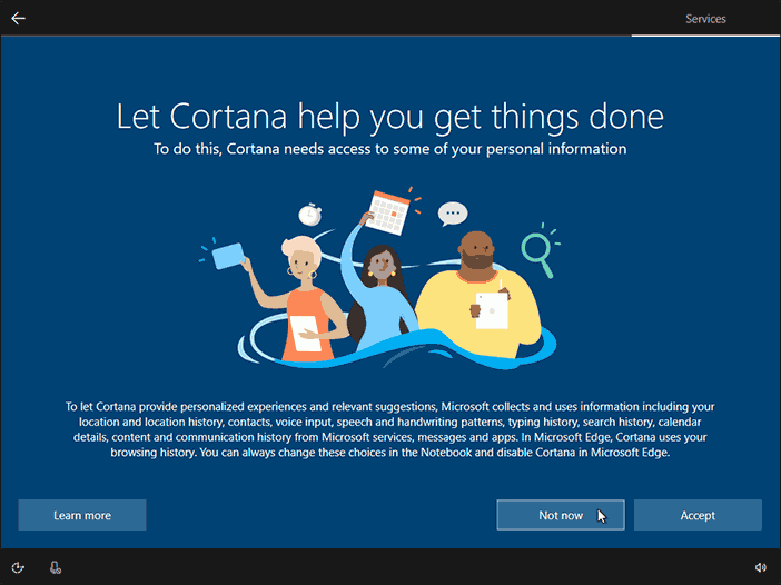 Configure Cortana Or Click On Not Now To Configure Cortana Later