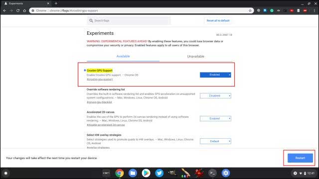 Enable Crostini Gpu Support From Chrome Flags And Restart Chrome