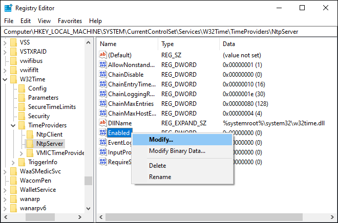 Go To Ntp Server Key In Registry Editor And Modify Enabled Dword - make your computer a time server