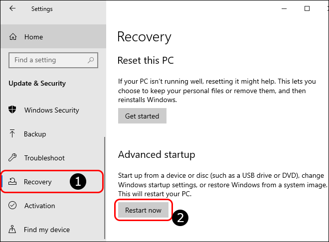 Go To Recovery Settings And Click Restart Now Under Advanced Startup