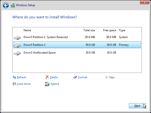 Select Newly Created Partition And Click Next To Clean Install Windows 10 On It