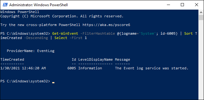 Check System Uptime In Windows 10 Using Powershell