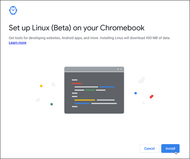 Click On Install Button To Install Linux On Your Chromebook