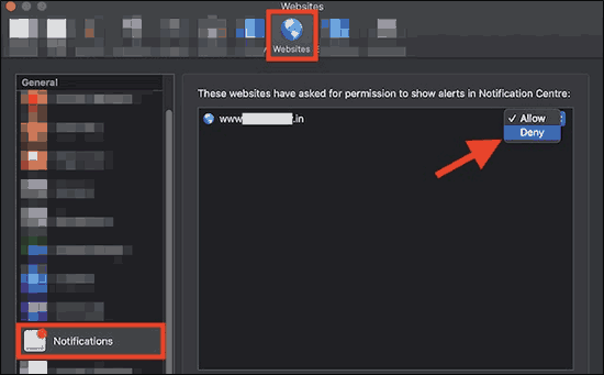 Deny Notification Access From Selected Websites