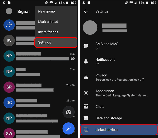 Open Signal Messenger On Mobile And Tap On 3 Dot Menu Then Select Settings There Tap On Linked Devices