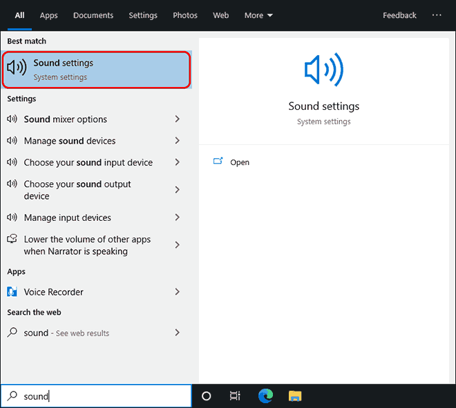 Search For Sound And Open Sound Settings