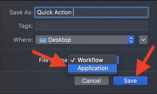Give The Workflow As Suitable Name Select File Type As Application And Click Save