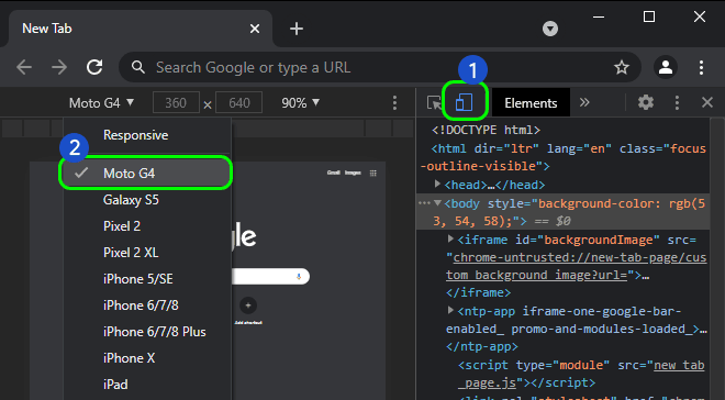Open Developer Tools In Google Chrome And Select Mobile Device View