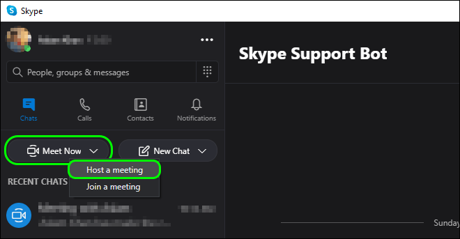 Open Skype And Click Meet Now Button Then Select Host A Meeting