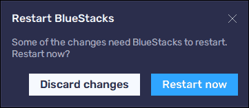 Click Restart Now To Apply Changes And Restart Bluestacks 5