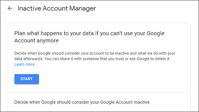 Click Start Button To Setup Your Google Account Data To Auto Delete