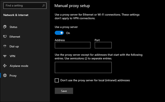 Manually Configure Proxy Settings In Windows 10