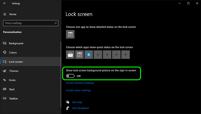 Select Lock Screen From Left Pane And Disable Show Lock Screen Background Picture On The Sign In Screen