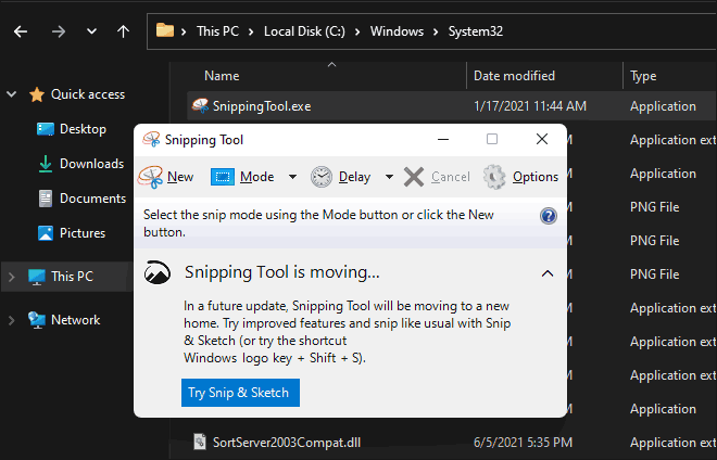 Launch Snipping Tool From System32 Folder In Windows 11