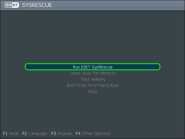 Boot From Eset Sysrescue Disk And Select Run Eset Sysrescue