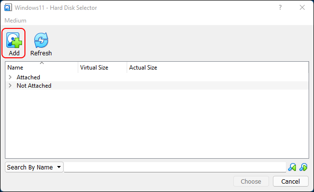 Click Add Button To Add New Vhd To Virtualbox