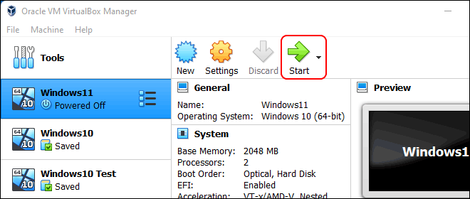 Click Start To Start Windows 11 Virtual Machine