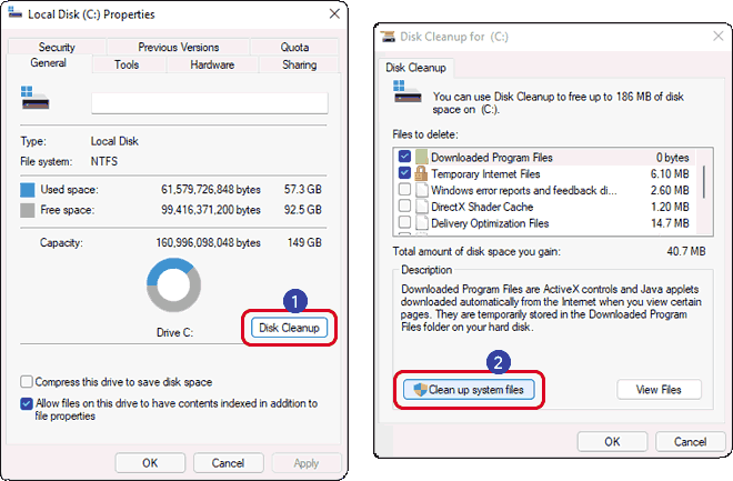 Open Disk Cleanup And Click Cleanup System Files To Free Up Space In C Drive