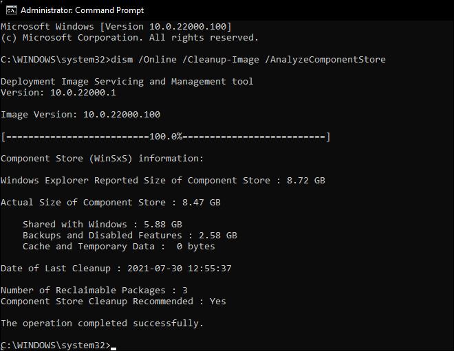 Use Dism Command To Analyze Component Store and make free clean c drive space