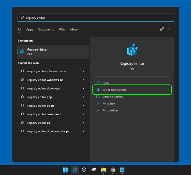 Search And Open Registry Editor As Administrator In Windows 11