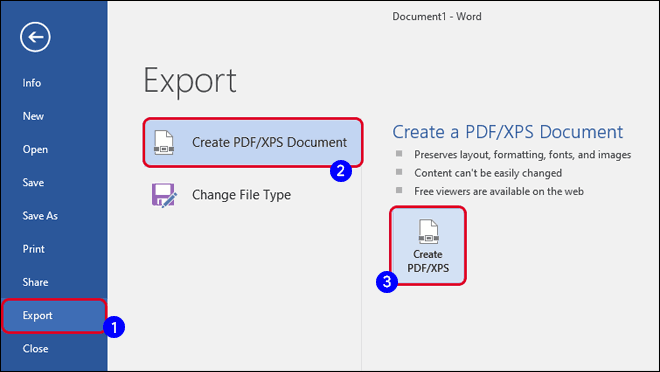 Select Export From File Menu And Click Create Pdf Xps