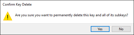 Click Yes To Confirm Deletion Of Registry Key