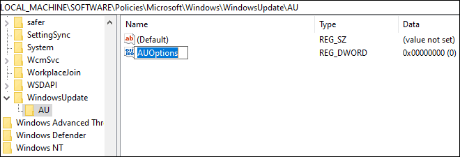 Create A New Dword Named As Au Options To Change Windows Updates Settings