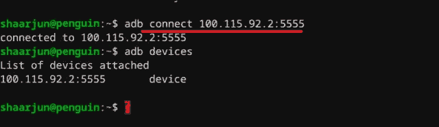 Run Adb Connect Command To Connect Android System With Linux On Chrome Os