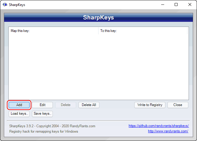 Click Add To Open Keyboard Keys Mapping Window
