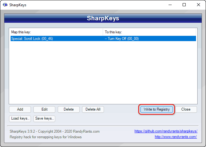 Click Write to Registry to remap selected Keyboard Keys in your Windows PC