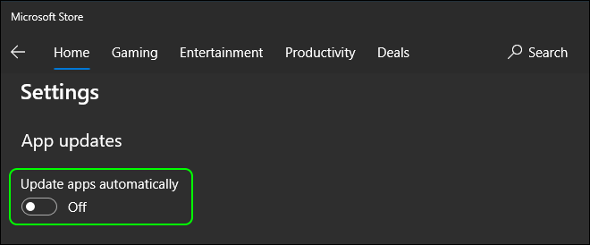 Disable The Toggle For Update Apps Automatically To Disable App Updates In Microsoft Store