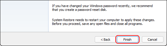 Finally Click Finish To Start System Restore In Windows 11 With Selected Restore Point