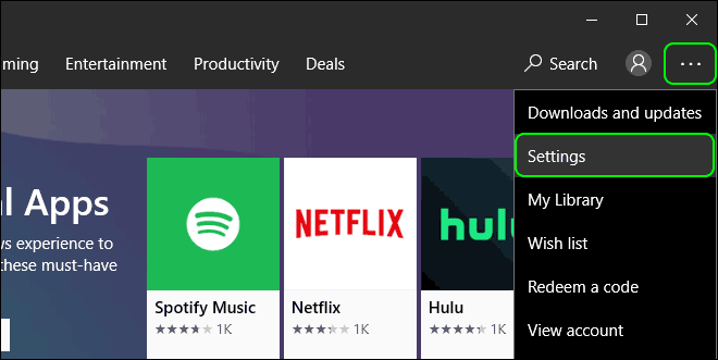 Open Microsoft Store Click On 3 Dots Menu And Select Settings