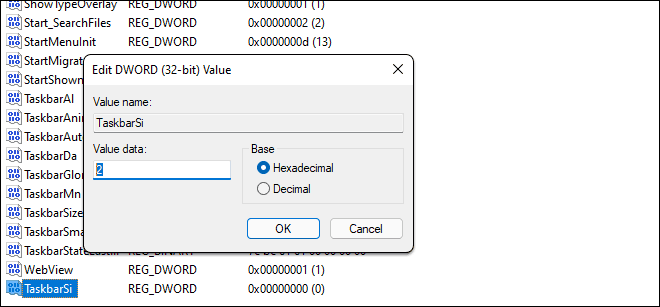 Set Taskbarsi Dword Value To Change Taskbar Size In Windows 11