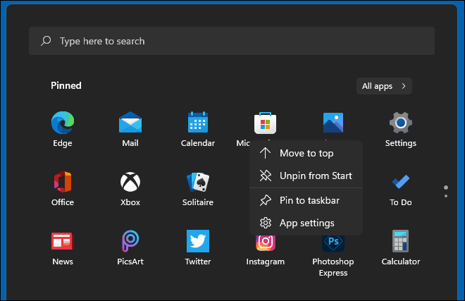 Unpin Or Uninstall Apps From Start Menu In Windows 11