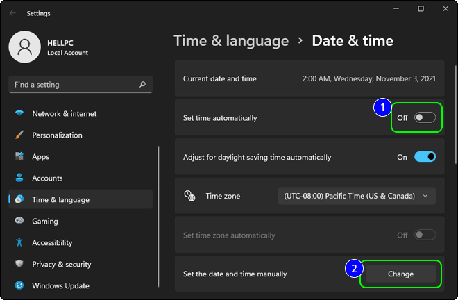 Disable Set Time Automatically And Click Change To Adjust The Date Time Manually