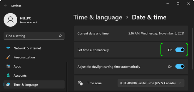 Enable Set Time Automatically Again