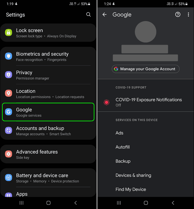 Open Settings And Select Google To Open Google Services
