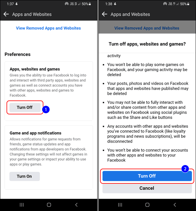 Turn Off Apps Websites And Games Access On Facebook