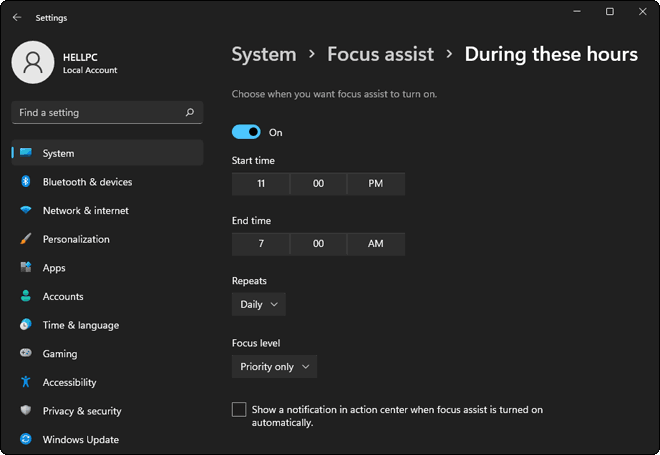Automatically Enable Focus Assist In Windows 11 During Specific Hours