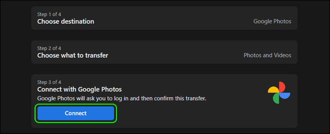 Click Connect Button To Connect With Google Photos