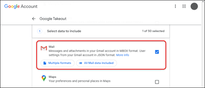 Deselect All Services And Select Mail Data To Export - download email backup emails from gmail