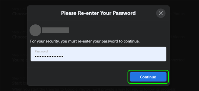 Enter Your Facebook Password To Confirm Transfer