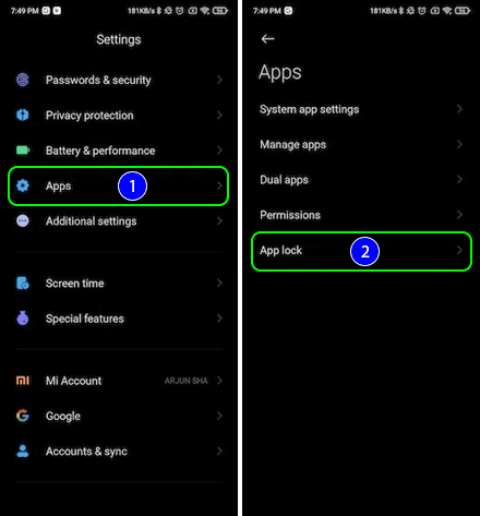 Go To Settings Apps And Select App Lock On Your Xiaomi Android Device Phone