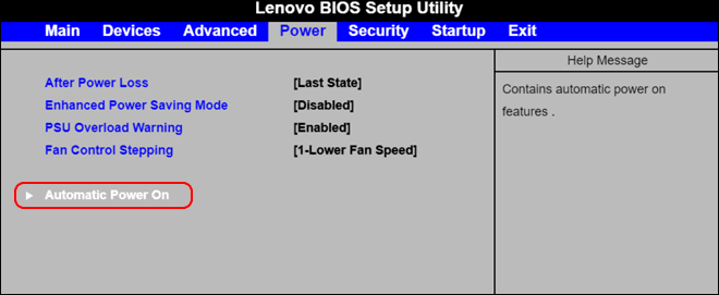 Lenovo Bios Go To Power Select Automatic Power On