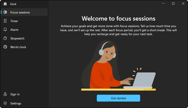Open Clock App And Click Get Started In Focused Sessions