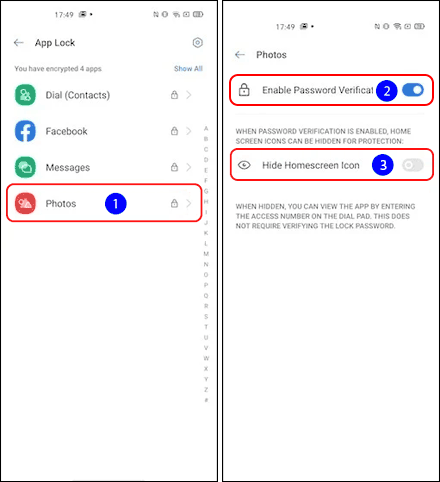 Select App From App Lock And Hide Homescreen Icon On Realme Phone