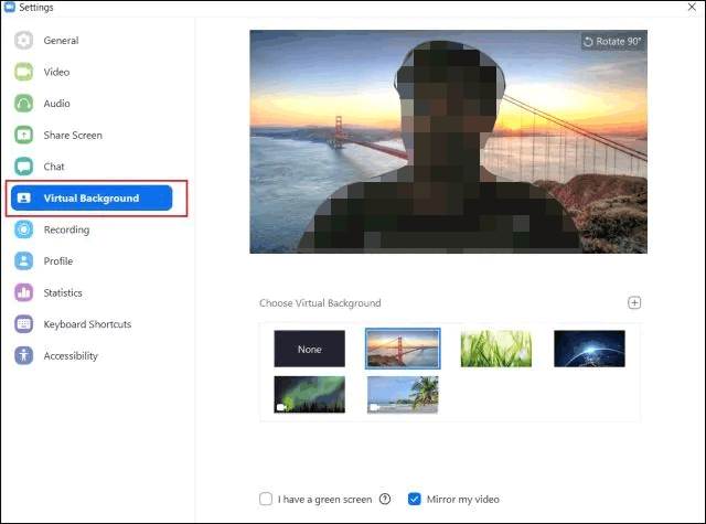 Select Virtual Background From Left Pane And Choose A Virtual Background To Use