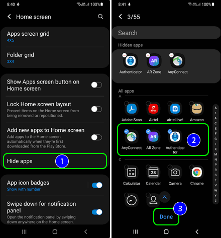 Tap On Hide Apps And Select Apps To Hide On Samsung Android Phone
